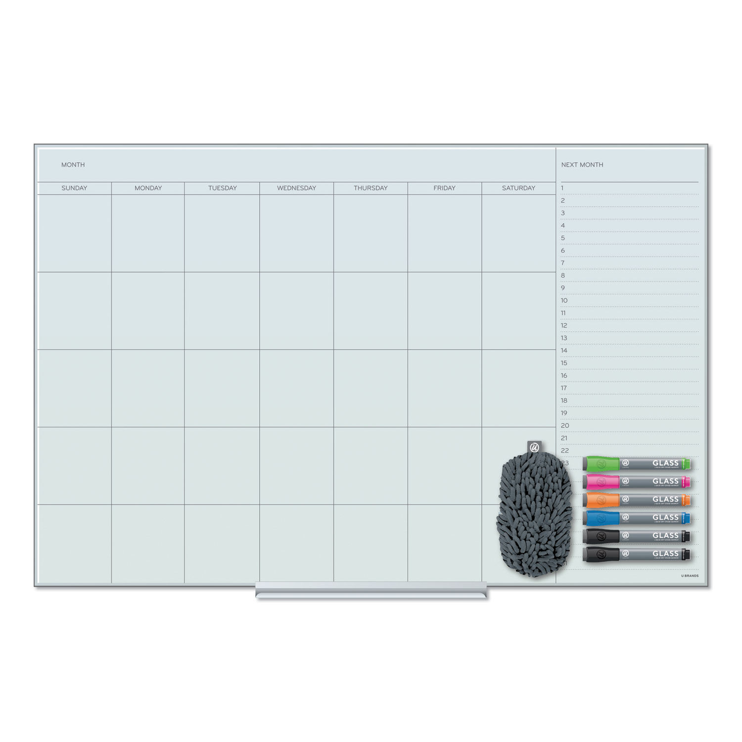 Floating Glass Dry Erase Undated One Month Calendar by U Brands UBR3967U0001