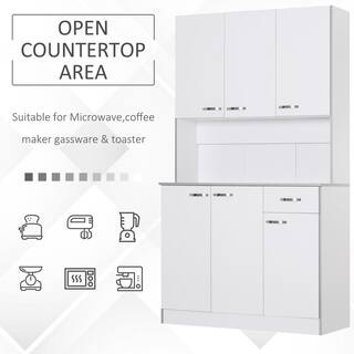 HOMCOM 71 in. White Freestanding Kitchen Cupboard with 3-Adjustable Shelves and 1-Drawer 801-026