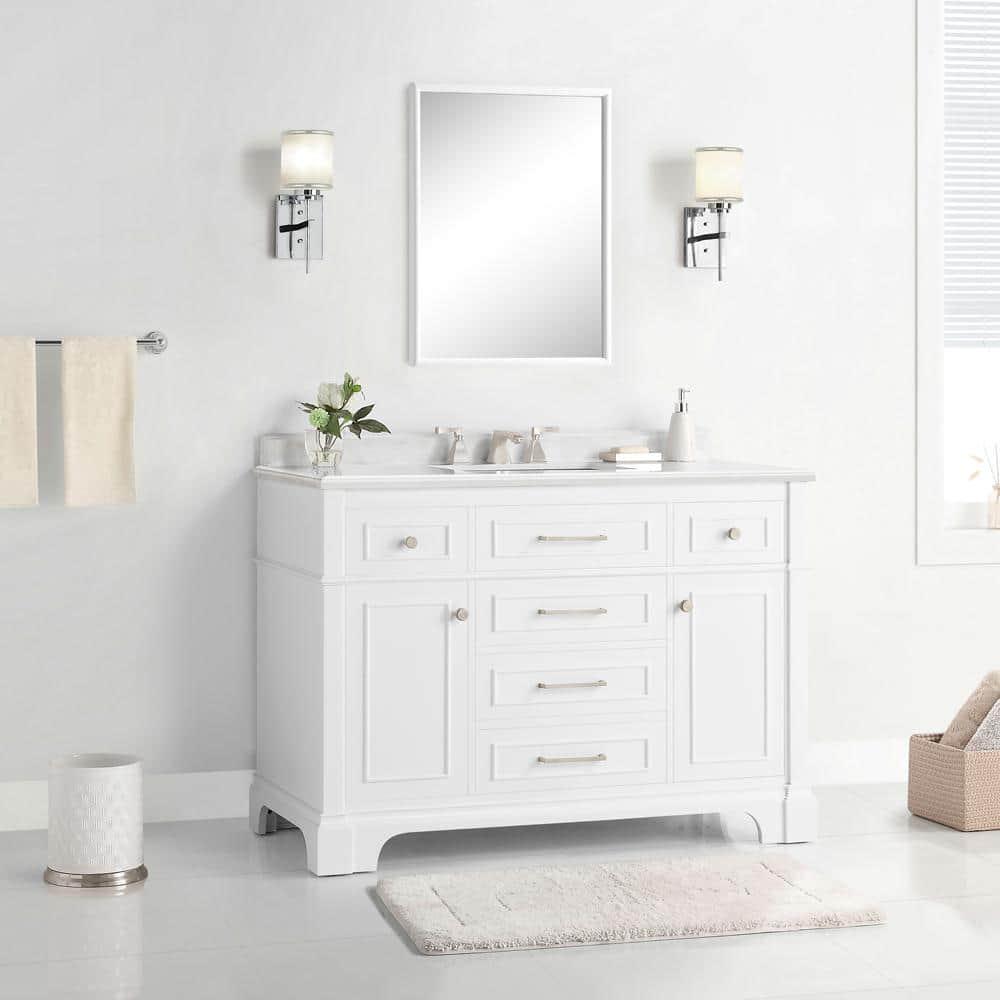 Home Decorators Collection Melpark 48 in W x 221 in D x 345 in H Freestanding Bath Vanity in White with White Cultured Marble Top