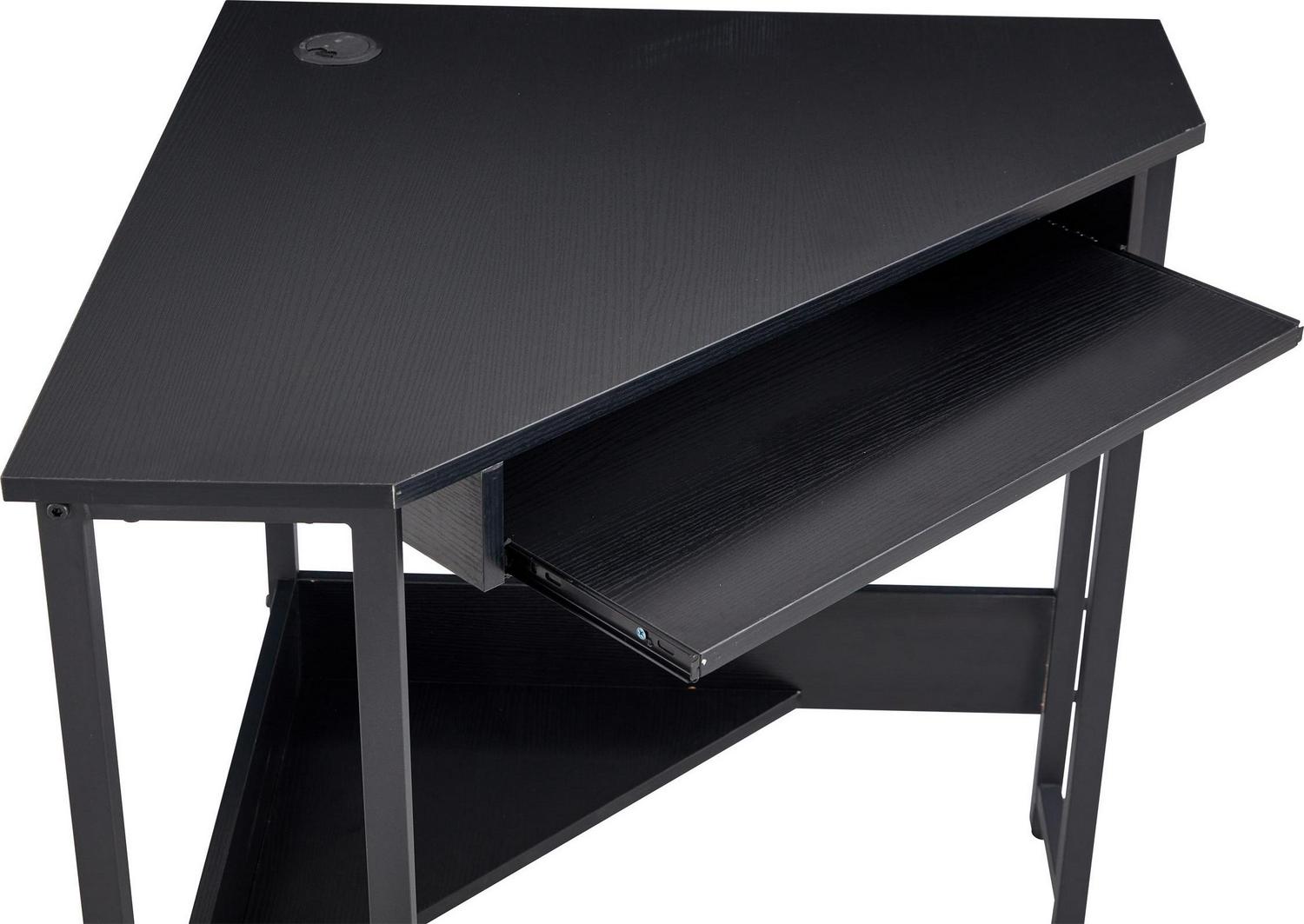 Aukfa Triangle Corner Desk- Wall Computer Desk with Keyboard Tray and Storage Shelves- Black