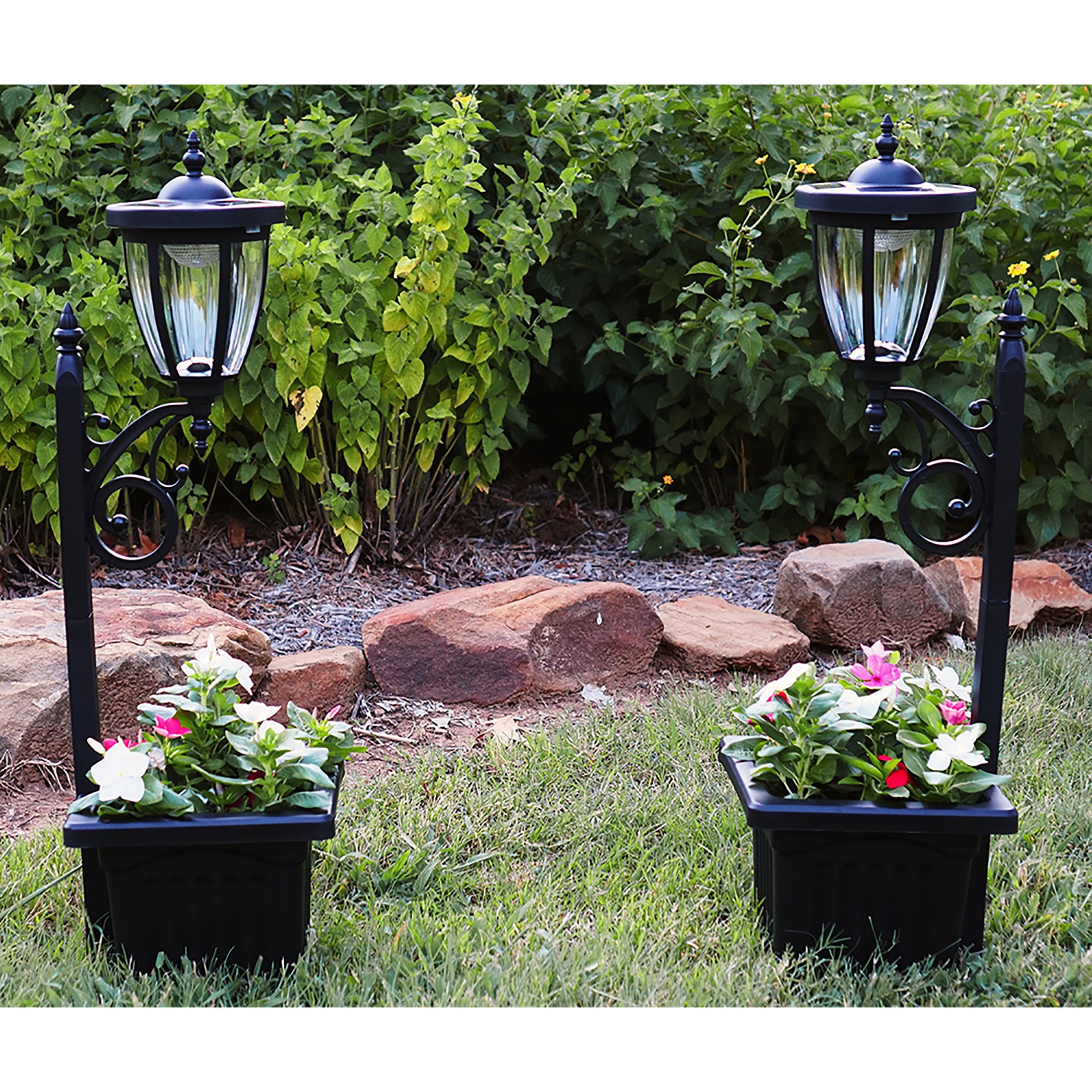 SunRay Cambrian Multi Function Solar Lamp Post and Planter， Wall Mount， Stake Light/Two Pack - Black