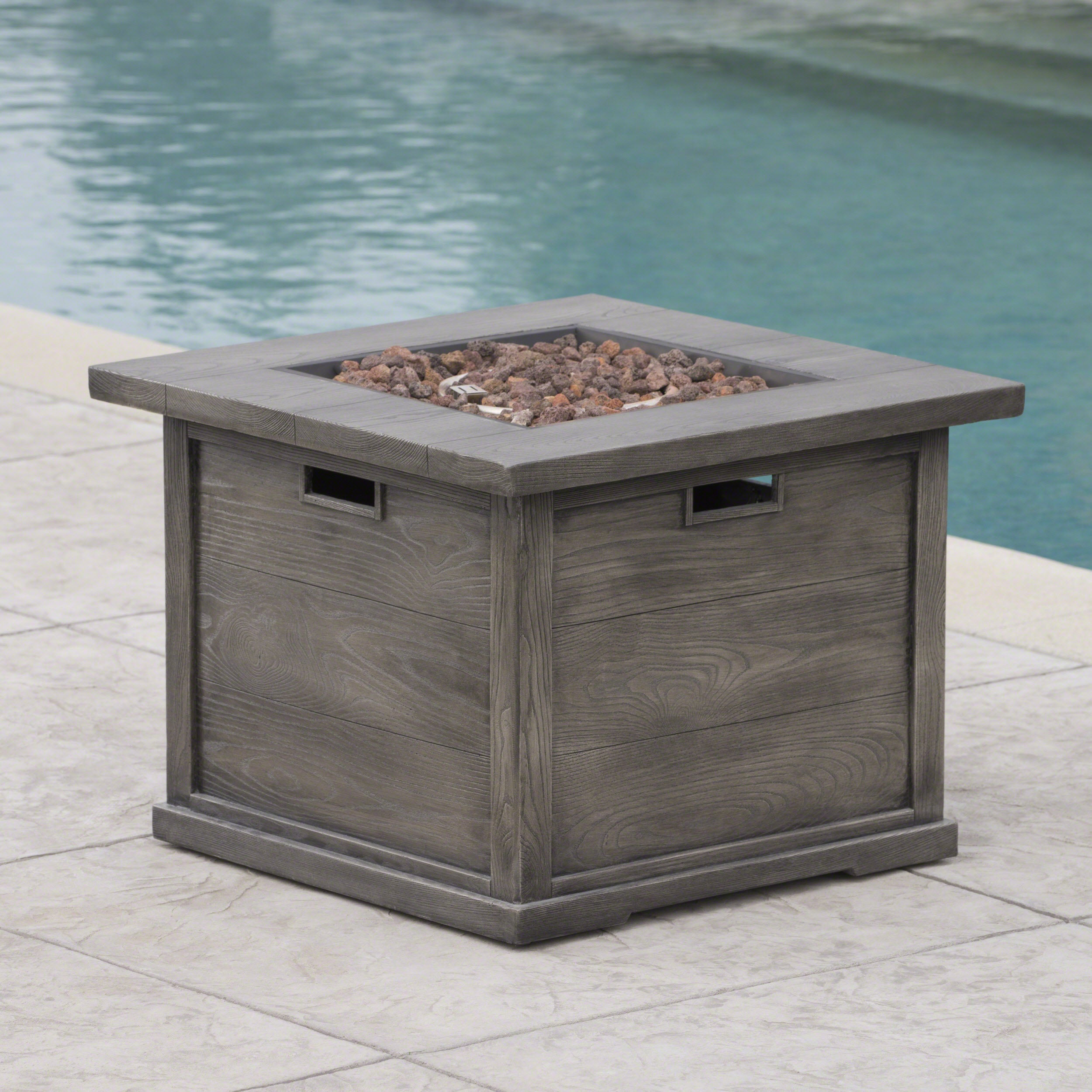 Ellesmere Outdoor Wood Patterned Square Gas Fire Pit