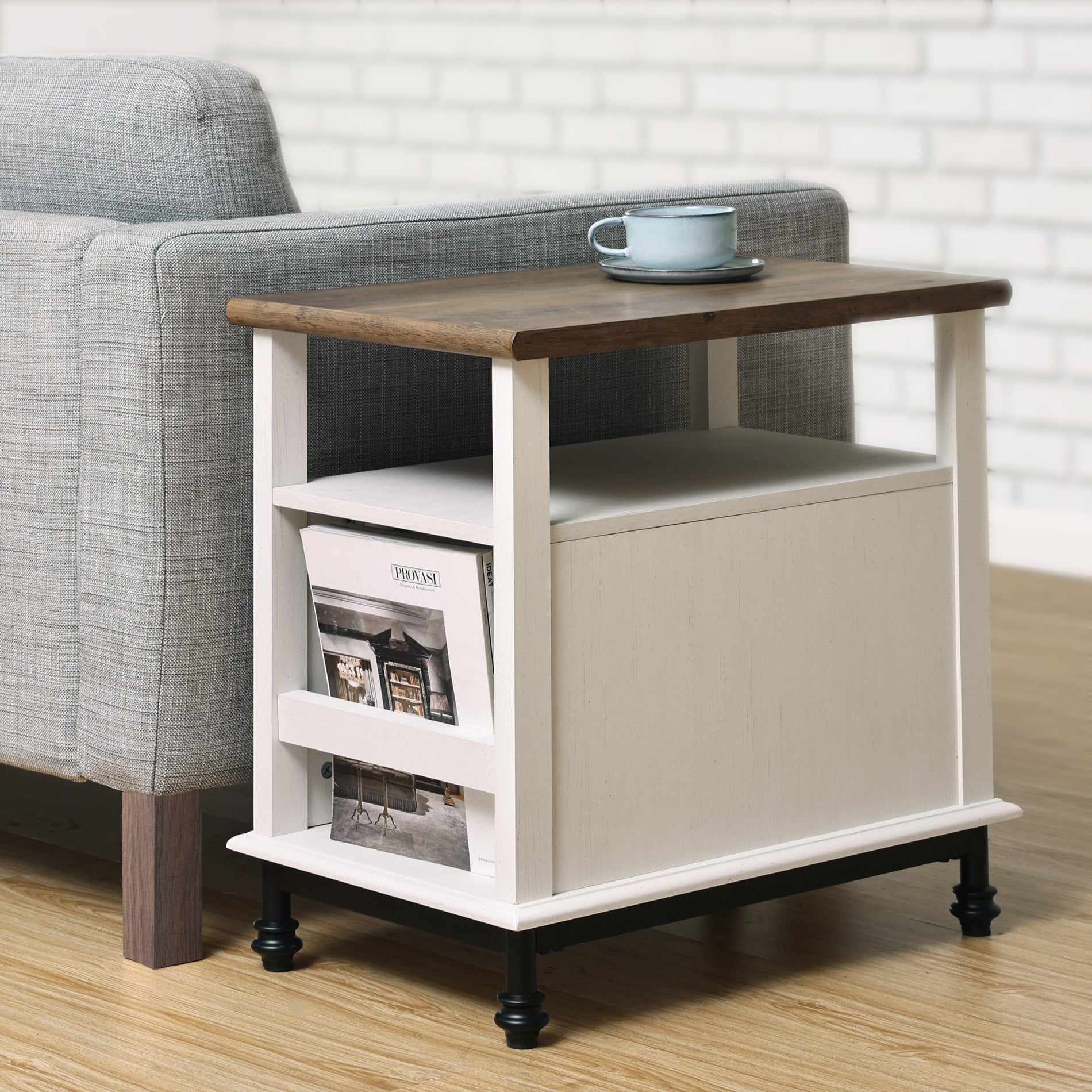 Set of 2 Nightstand Bedside Table with Open Storage and Drawer for Bedroom Living Room