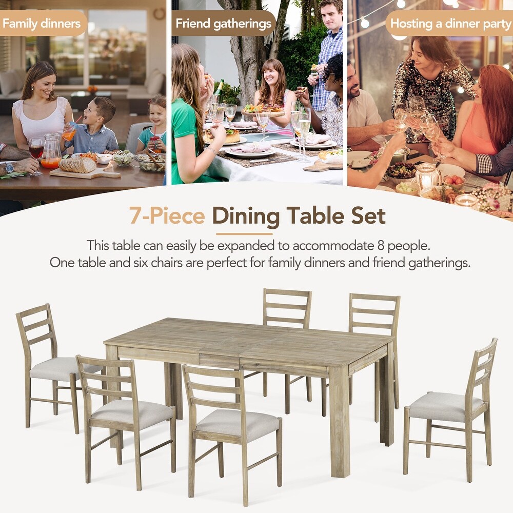 7 Piece Wooden Dining Table Set Extendable Table with 12\