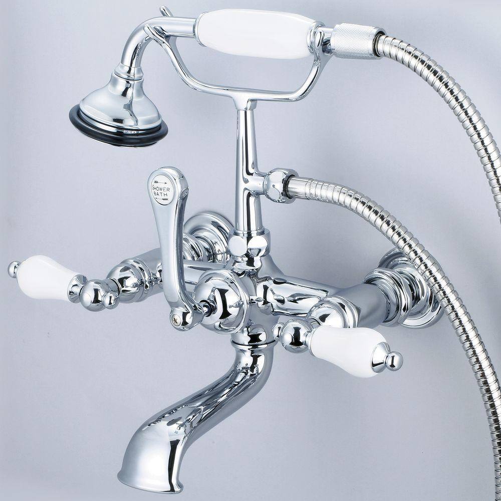 Water Creation 3-Handle Vintage Claw Foot Tub Faucet with Hand Shower and Porcelain Lever Handles in Triple Plated Chrome F6-0010-01-PL