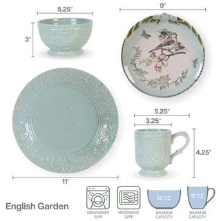 FITZ and FLOYD 16-Piece English Garden Bird Stoneware Dinnerware Set (Service For 4) 5290724