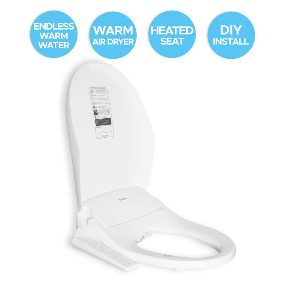 Hulife Electric Bidet Seat for Elongated Toilet with Unlimited Heated Water Heated Seat Control panel in White