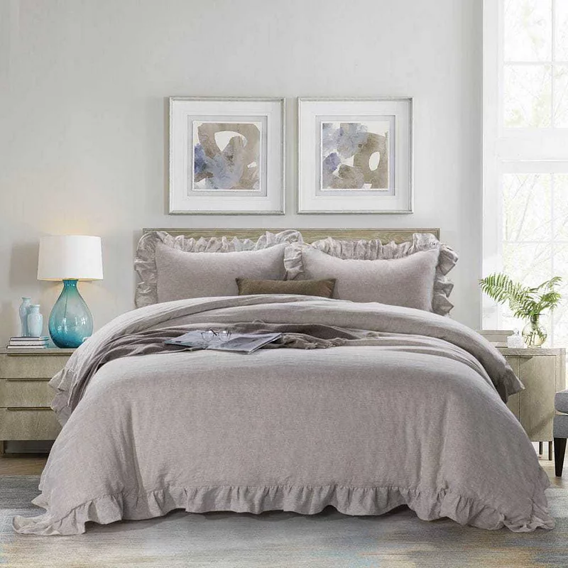 Stone Washed French Linen Duvet Cover Set 3 Pcs