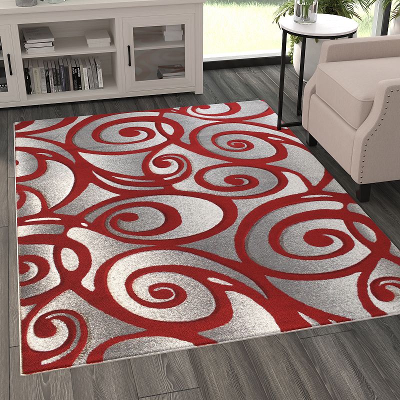 Masada Rugs Masada Rugs DaVincii Collection 5'x7' Red， White and Gray Modern Woven Area Rug， Hand Carved Sculpting -Design D241