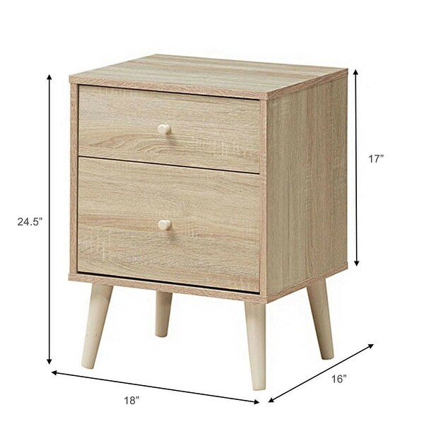 Fashion Set of 2 Nightstand 2-Drawer Beside End Side Table w/Rubber Legs Oak Finish - - 38045484