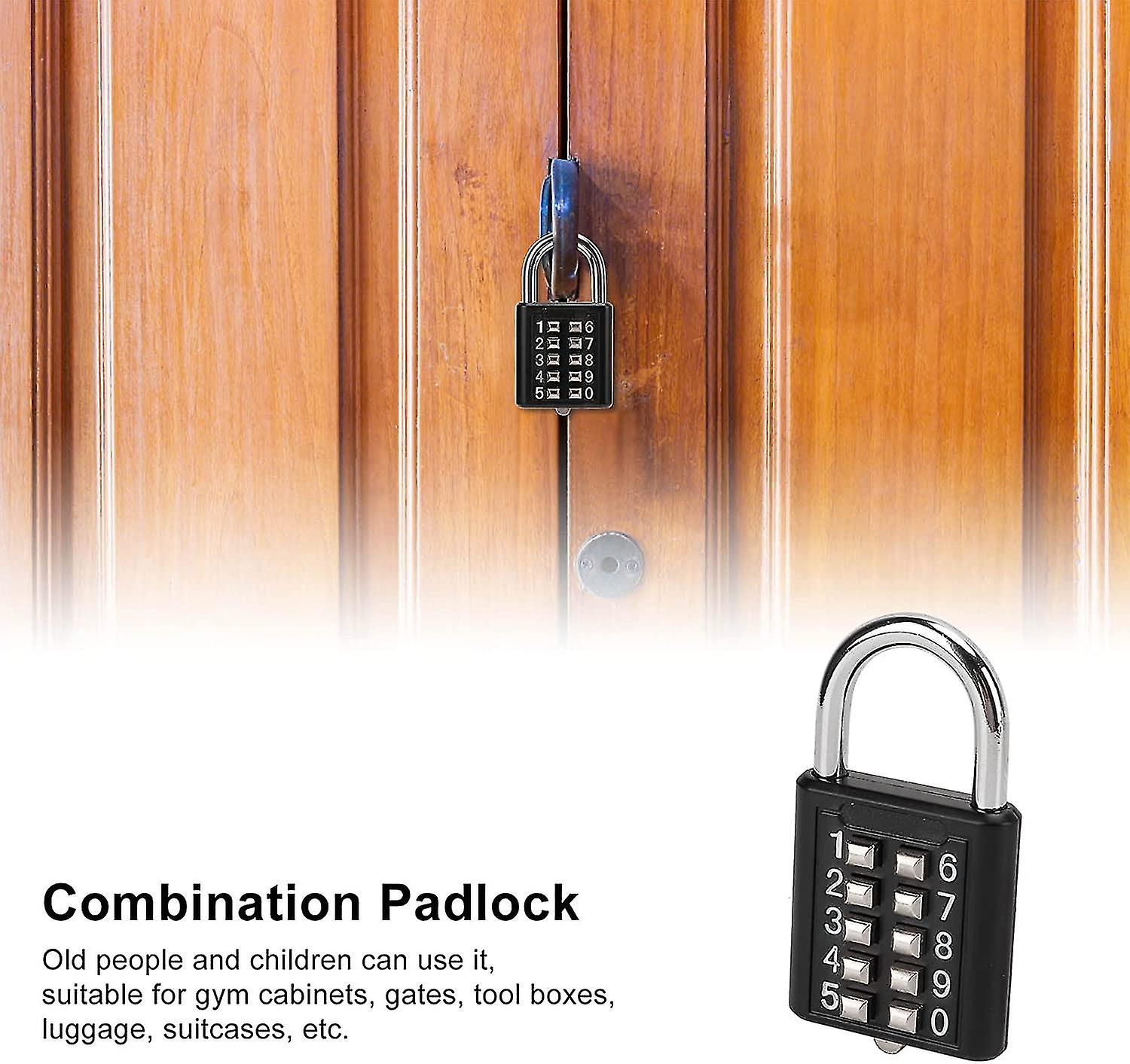 Security Padlock Combination Lock Digit Outdoors Padlock 10 Digits Push Button Combination Outdoor Waterproof Padlock For Gym Cabinet Gate Toolbox