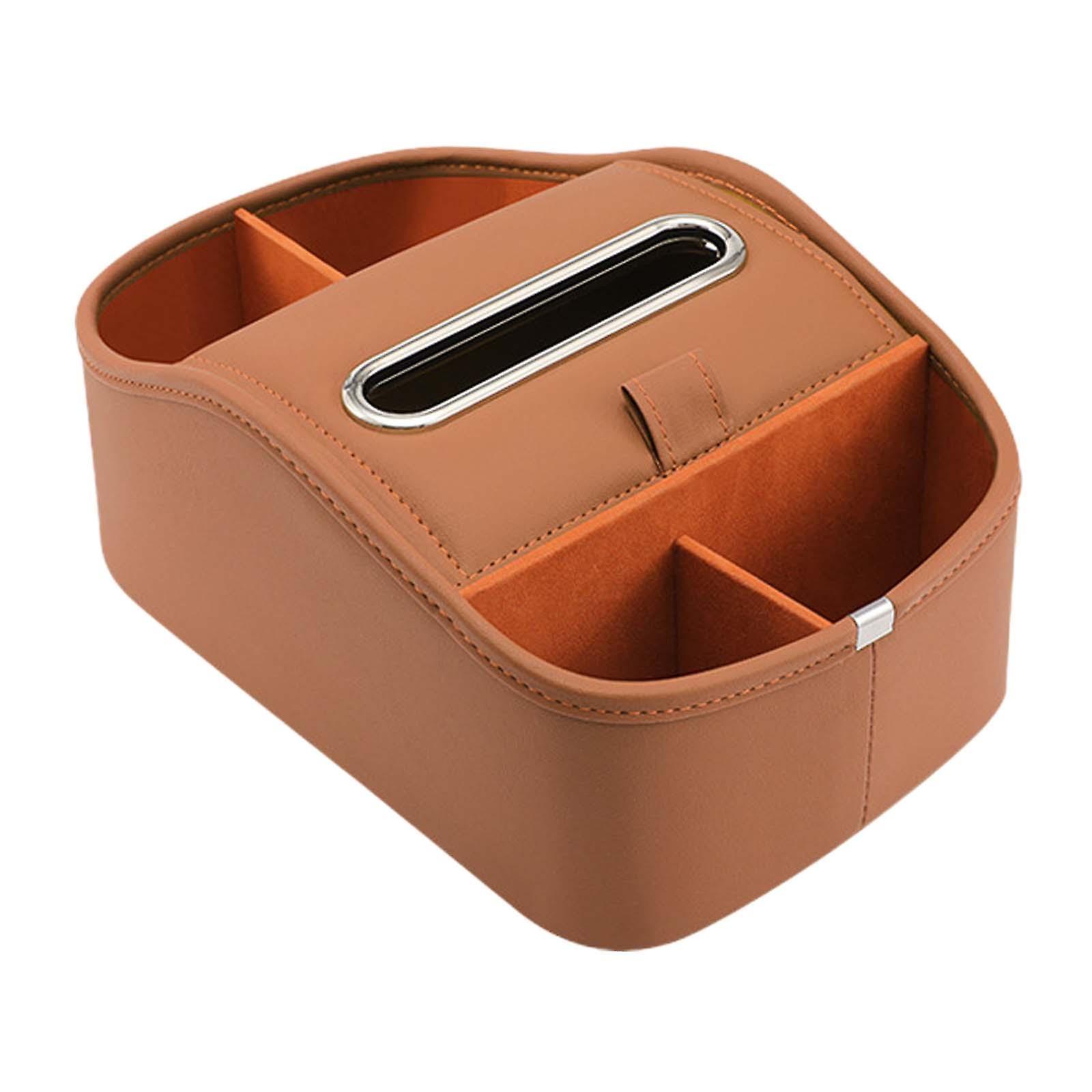 Car Armrest Storage Box Console Organizer For Lipstick Key Paper Towels Brown