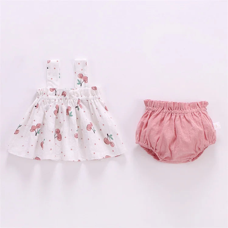 2Pcs/Set Summer Thin Newborn Baby Clothes For Girls Set Print Mini Dress And PP Shorts Infant Baby Clothing Outfit