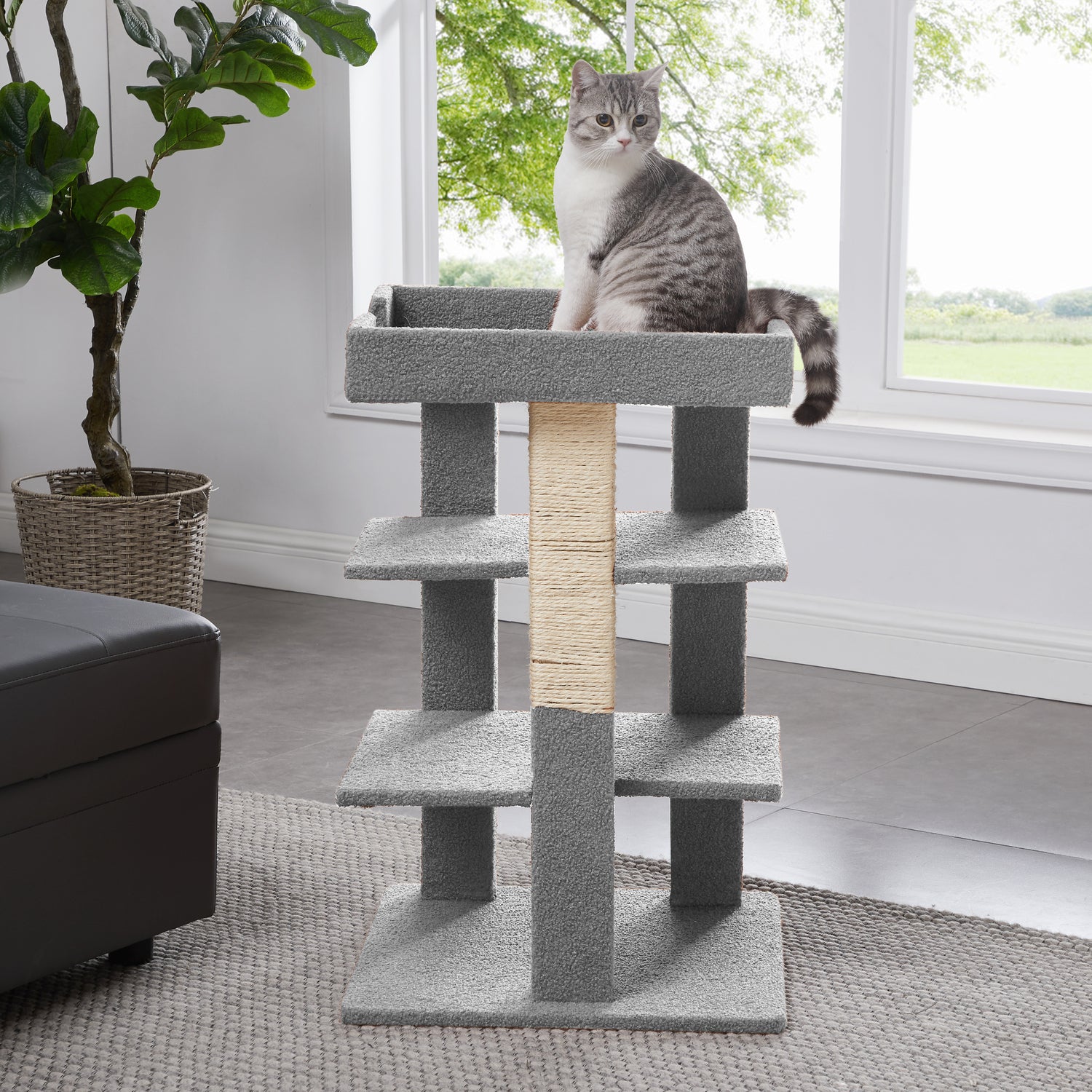 Naomi Home Multi-Level Cat Tree Wooden Furniture， Cat Tower for Large， Small， Little Cats-Color: Terracotta