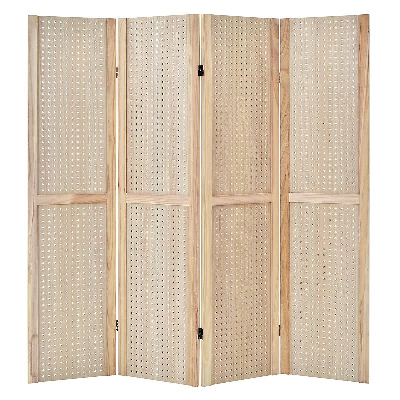 4-Panel Pegboard Display 5 Feet Tall Folding Privacy Screen for Craft Display Organized