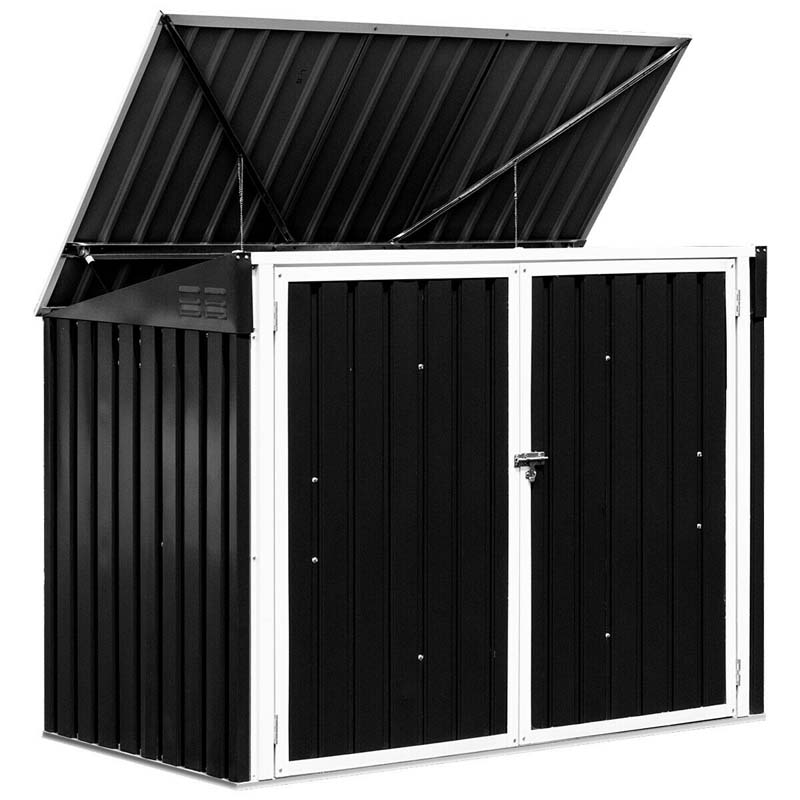 6 x 3 FT Horizontal Metal Storage Shed Outdoor Garbage Bin Enclosure, Multi-function Storage Cabinet for Garden Yard