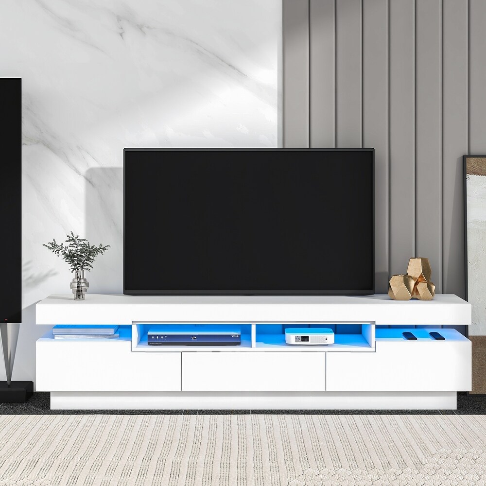 TV Stand with 4 Open Shelves  Modern High Gloss Entertainment Center for 75 Inch TV