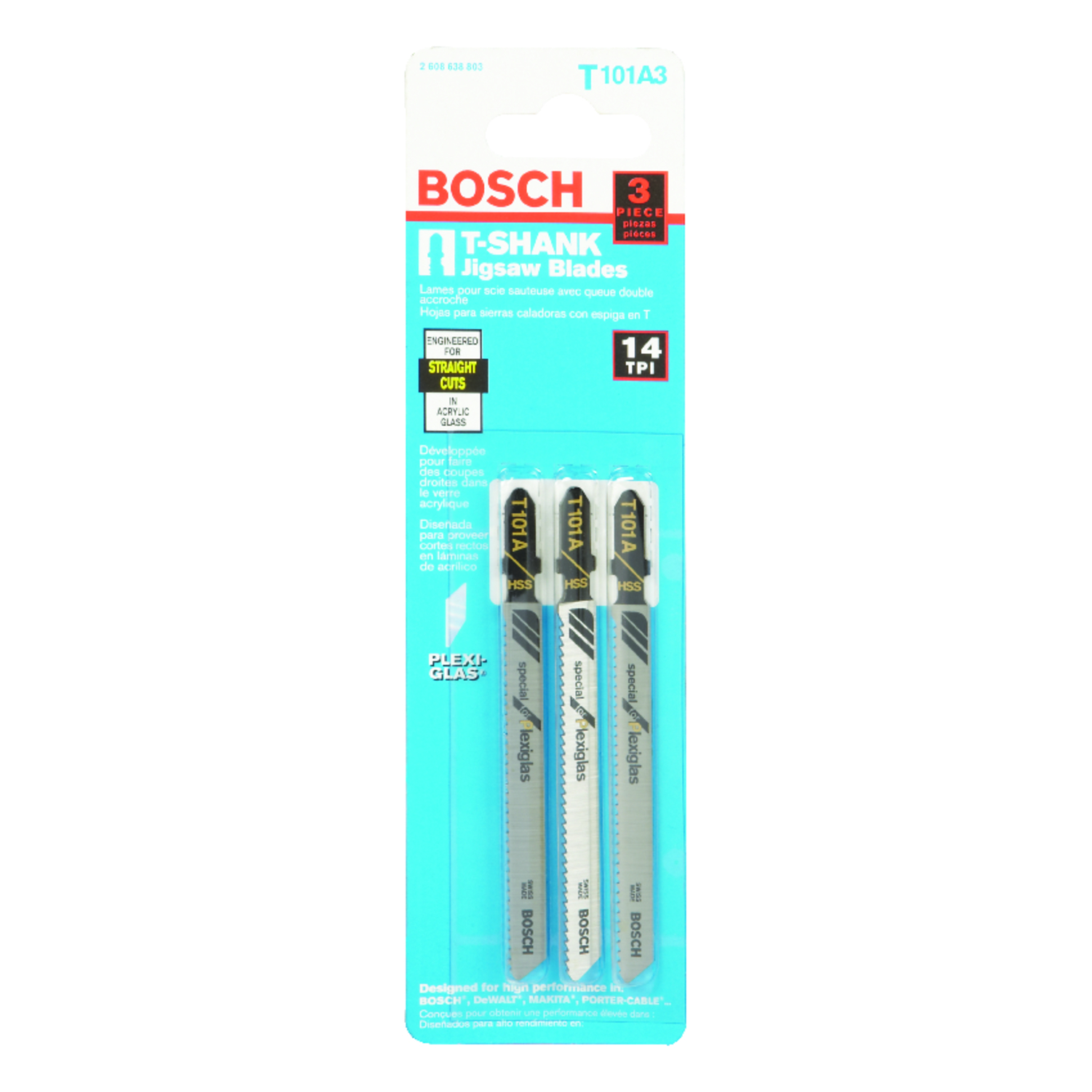 Bosch 4 in. High Speed Steel T-Shank Jig Saw Blade 14 TPI 3 pk