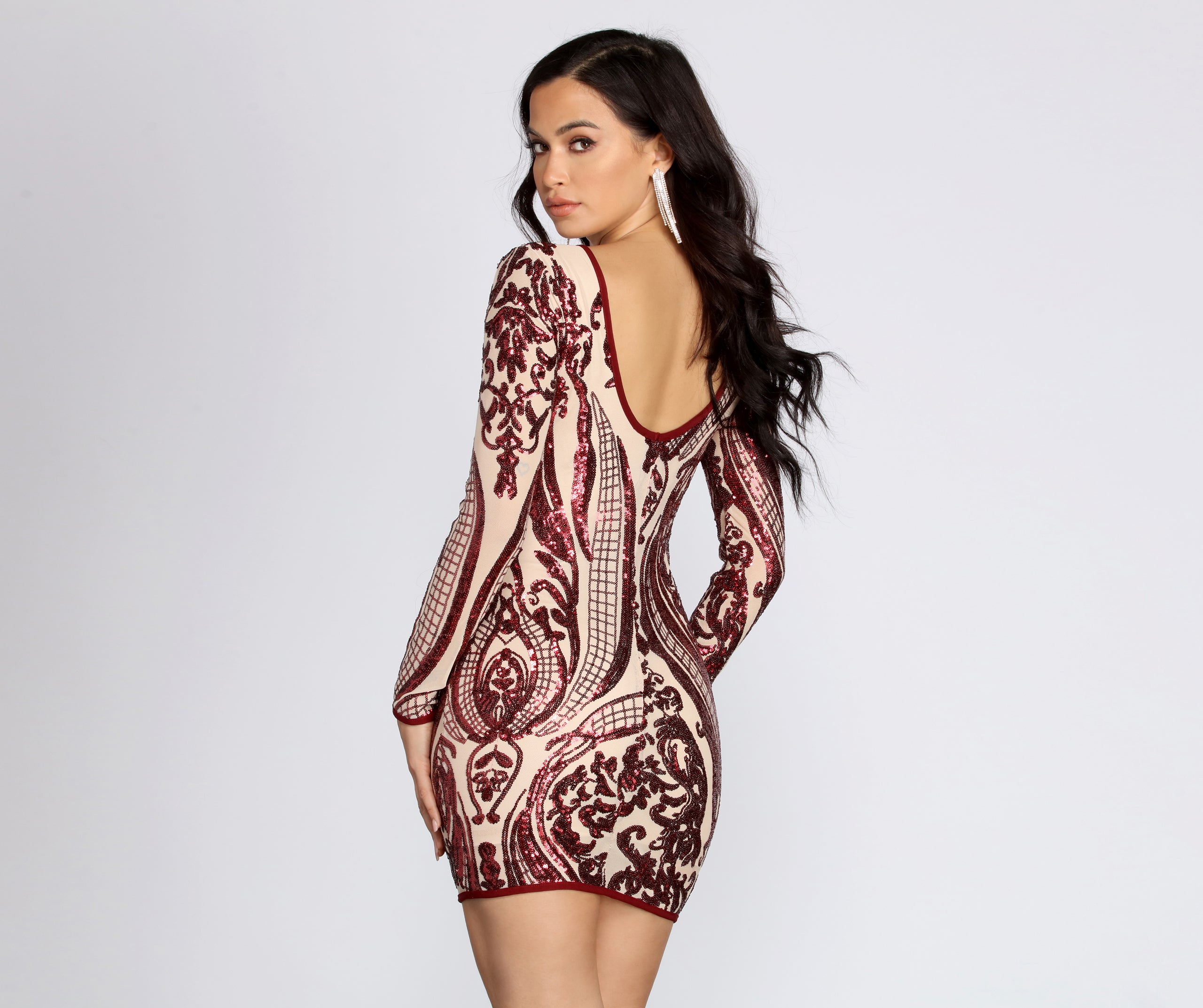 Slay In Sequins Damask Mini Dress