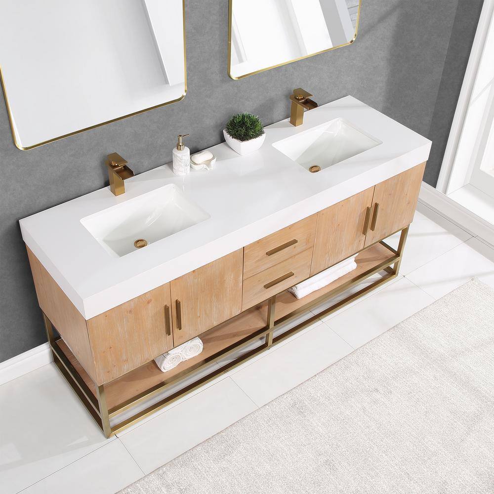 Altair Bianco 72 in. W x 22 in. D x 34 in . H Double Sink Bath Vanity in Light Brown with White Composite Stone Top 552072G-LB-WH-NM