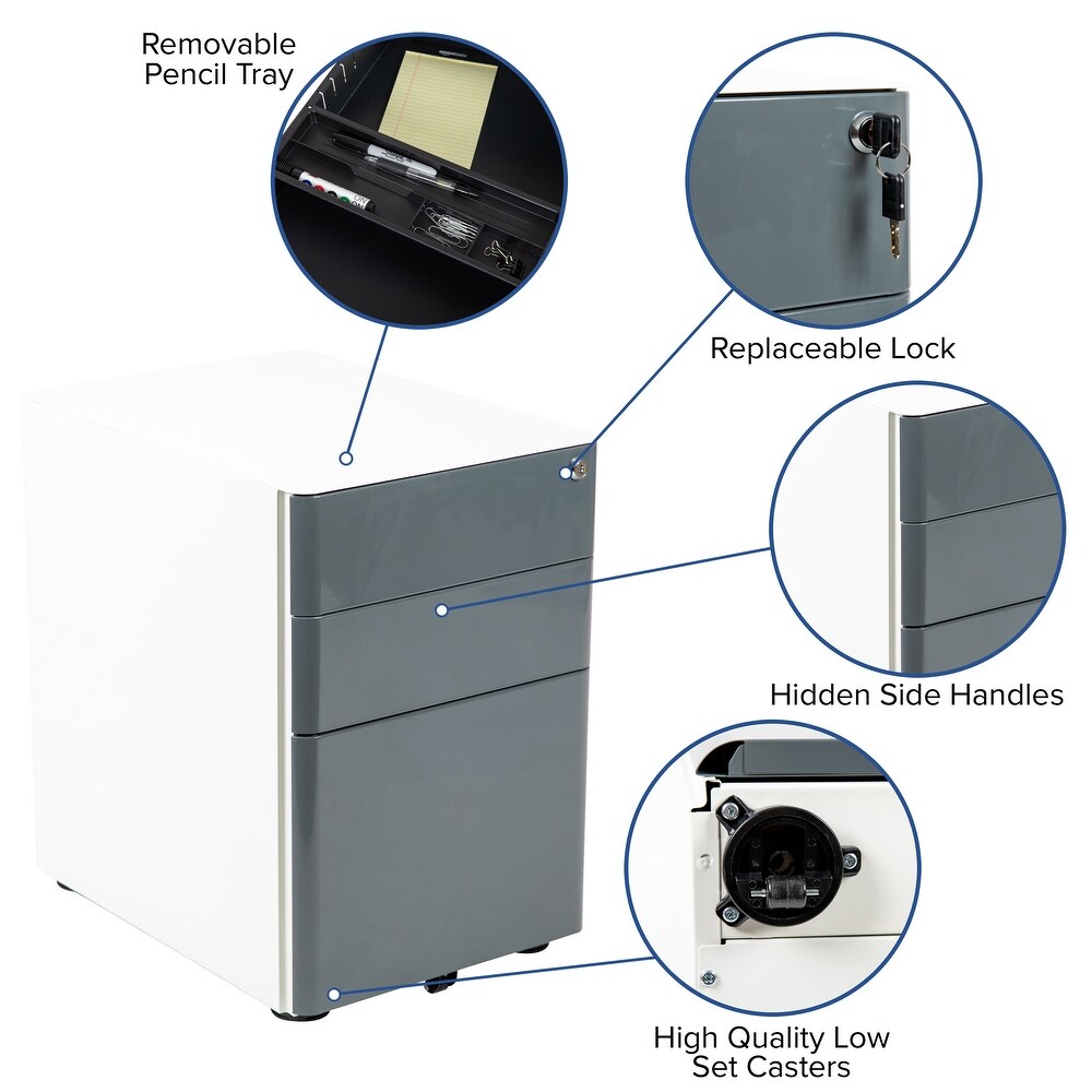 Modern 3 Drawer Mobile Locking Filing Cabinet Storage Organizer
