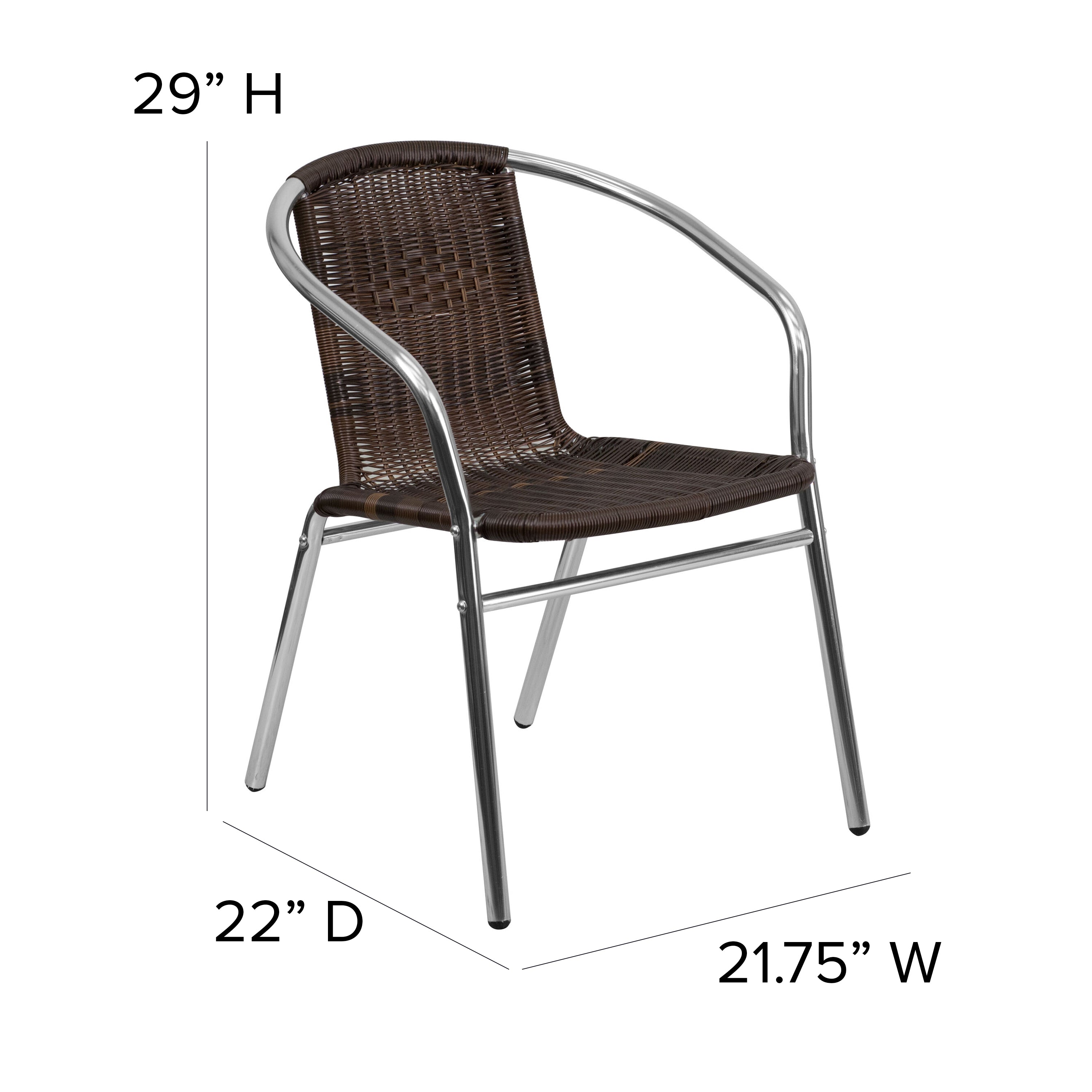 Flash Furniture Commercial Aluminum and Dark Brown Rattan Indoor-Outdoor Restaurant Stack Chair