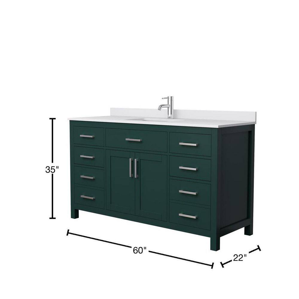 Wyndham Collection Beckett 60 in. W x 22 in. D x 35 in. H Single Sink Bathroom Vanity in Green with White Cultured Marble Top WCG242460SGEWCUNSMXX