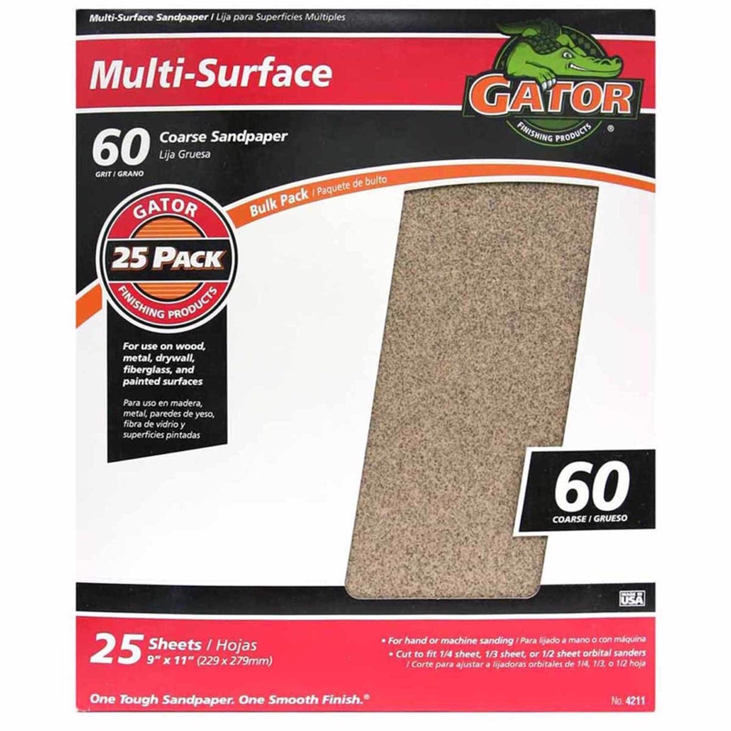 Gator 11 in. L X 9 in. W 60 Grit Aluminum Oxide All Purpose Sandpaper 1 pk