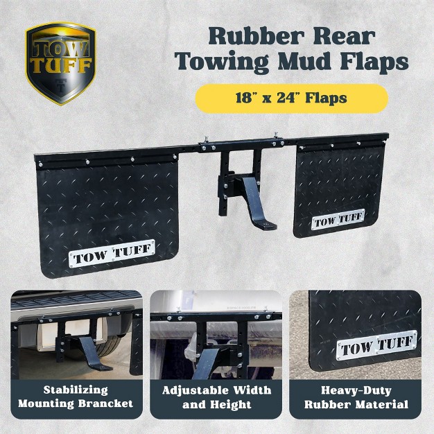 Tow Tuff 18 X 24 Inch Universal Hitch Mount Rubber Rear Splash Guard Towing Mud Flaps With Width And Height Adjustments Fits 2 Inch Hitches Black