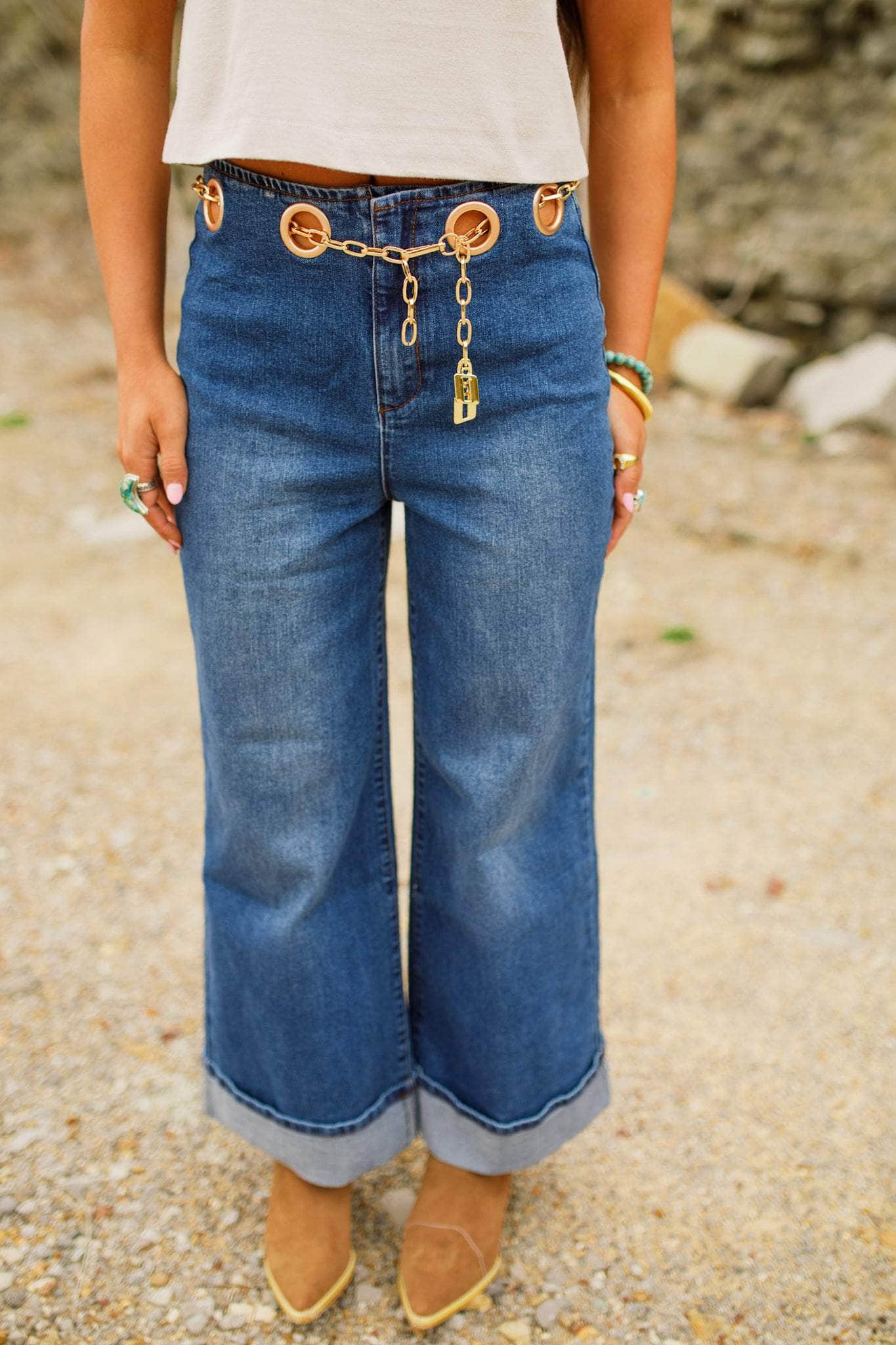 Gold Chain Belt Denim