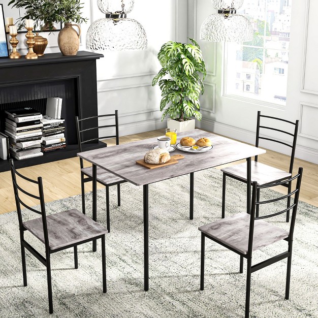 Homcom 5 Piece Dining Table Set For 4 Space Saving Kitchen Table And 4 Chairs Rectangle Steel Frame For Dining Room