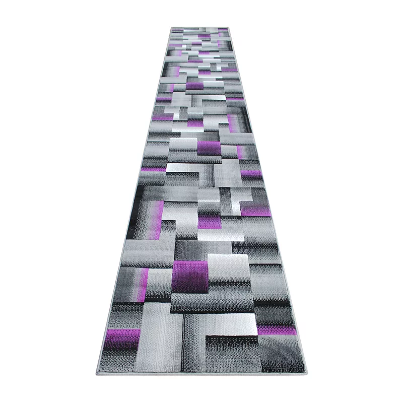 Masada Rugs Masada Rugs Trendz Collection 3'x16' Modern Contemporary Runner Area Rug in Purple， Gray and Black-Design Trz861