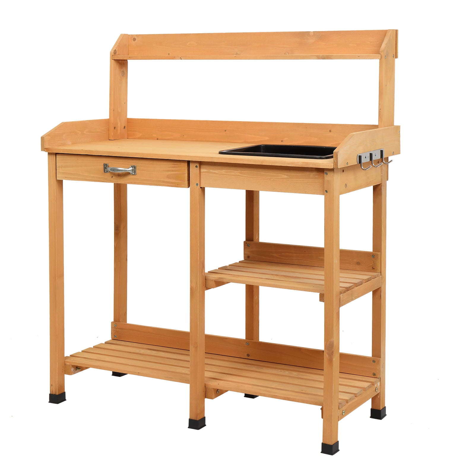 Luckinbaby Wood Garden Workbench, Large Capacity Potting Bench with Drawer