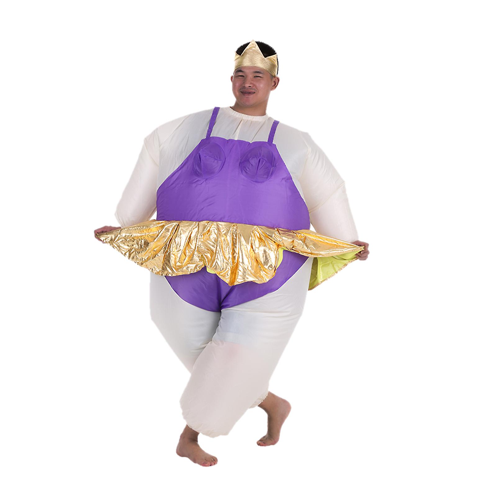 Decdeal Cute Adult Inflatable Ballerina Costume Fat Suit For Women/men Air Fan Operated Blow Up Halloween Party Fancy Jumpsuit Outfit