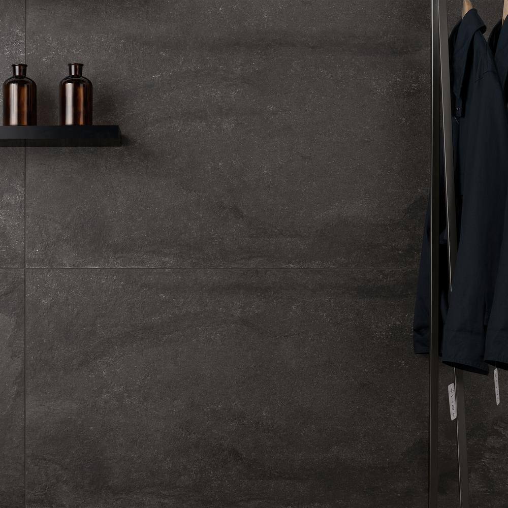 Ivy Hill Tile Dominion Charcoal Black 23.62 in. x 47.24 in. Matte Limestone Look Porcelain Floor and Wall Tile (15.49 sq. ft.Case) EXT3RD108243