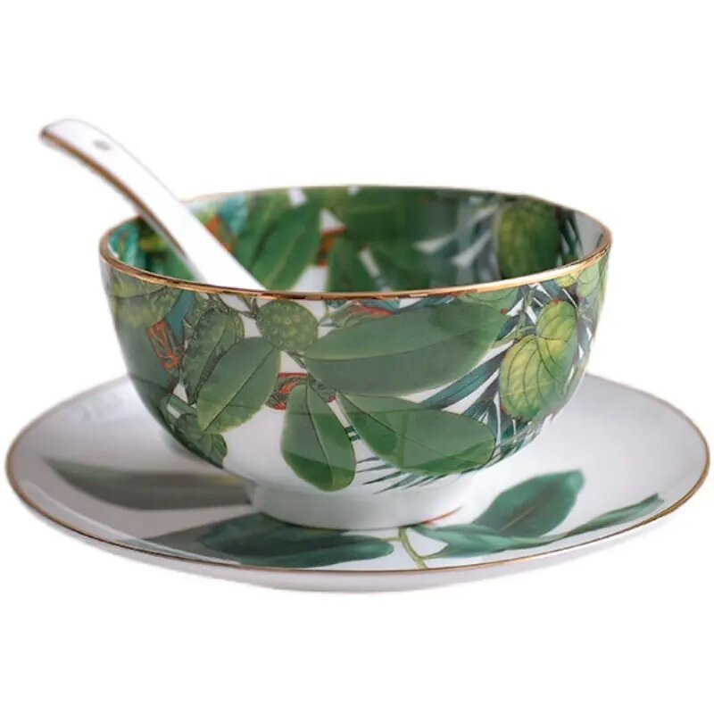 51 pieces high quality rainforest leaves ceramic tableware set