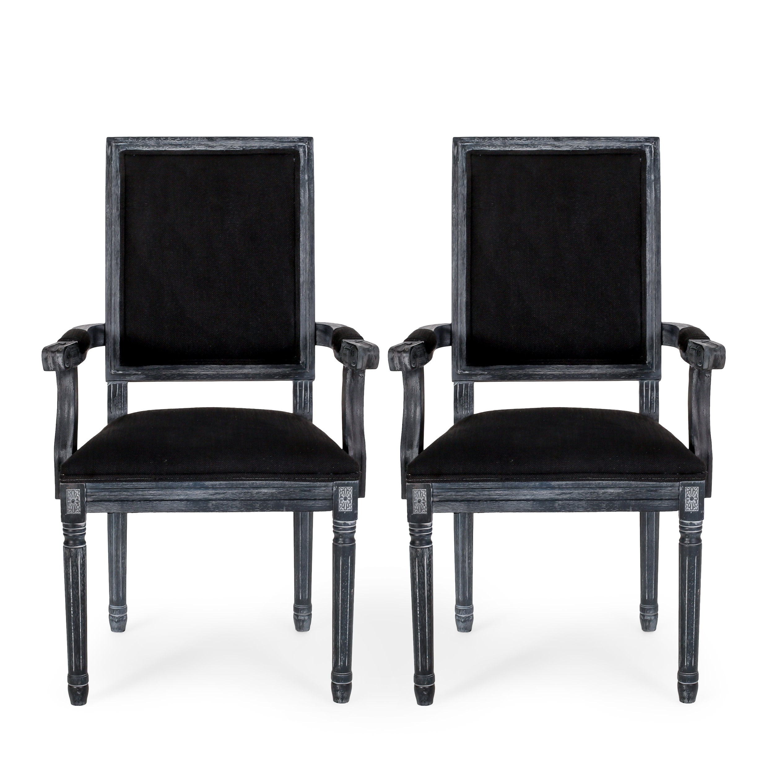 Ashlyn French Country Fabric Upholstered Wood Dining Chairs, Set of 2