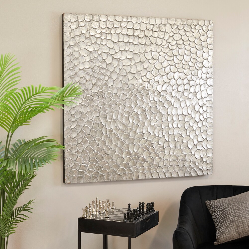 Gold or Silver Wood Carved Scales Abstract Wall Decor with Hammered Inspired Design