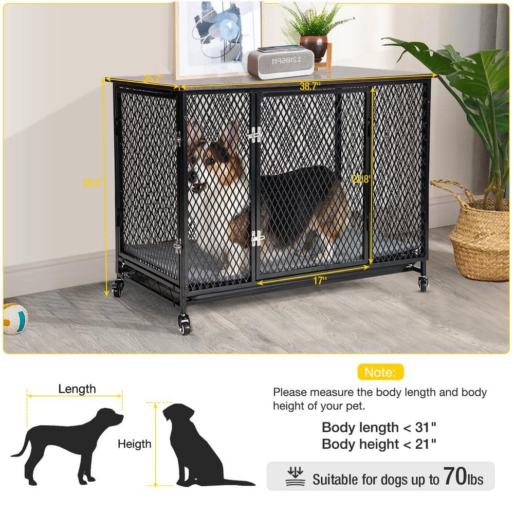 aivituvin Dog Crate Furniture, Side End Table with Tray, Cushion and Casters AIR79