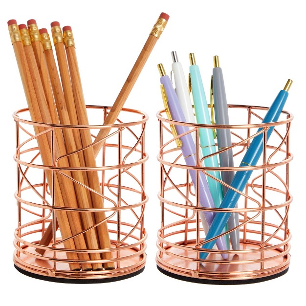 Juvale Juvale 2 pack Rose Gold Pen Holder For Desk Organizer Cup For Pencil Hair And Makeup Brush And Office Supplies