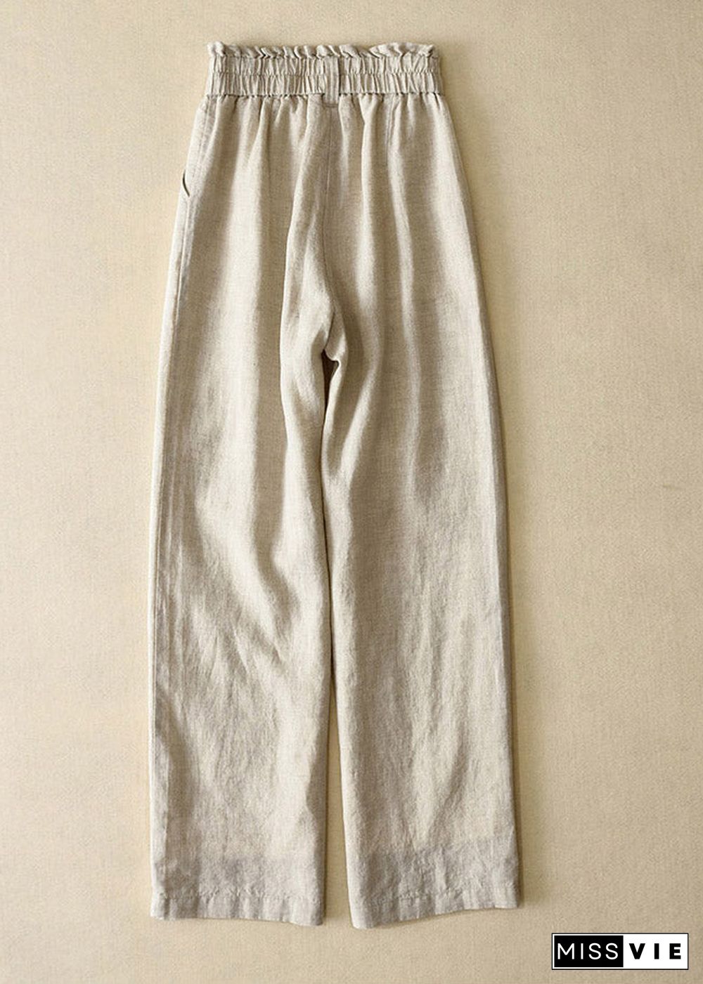 Elegant Yellow-cashew High Waist Button Linen Straigh Pants Summer