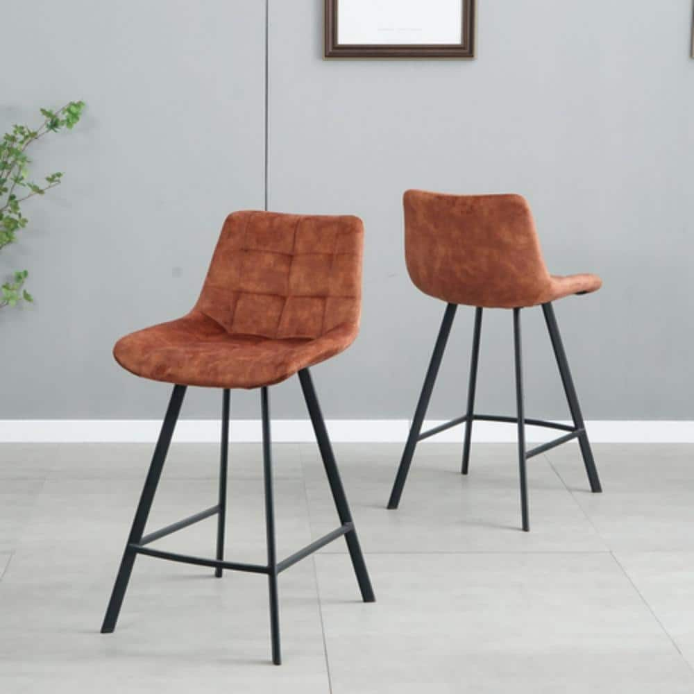 37.6 in. Cream Nordic Metal Bar Stool with Fabric Seat Counter Stool (Set of 2) LM-W21041073