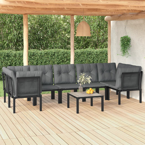 vidaXL Patio Furniture Set 8 Piece Sectional Sofa Set Black and Gray Poly Rattan   Tropical   Outdoor Lounge Sets   by vidaXL LLC  Houzz