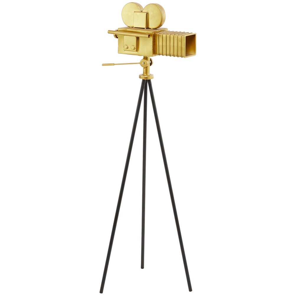 Gold Metal Camera Film Sculpture with Tripod Stand   14.00W x 12.00L x 43.00H