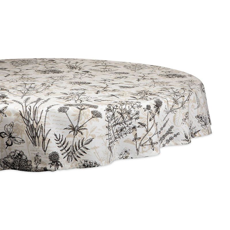 70 Ivory and Black Botanical Themed Round Outdoor Tablecloth