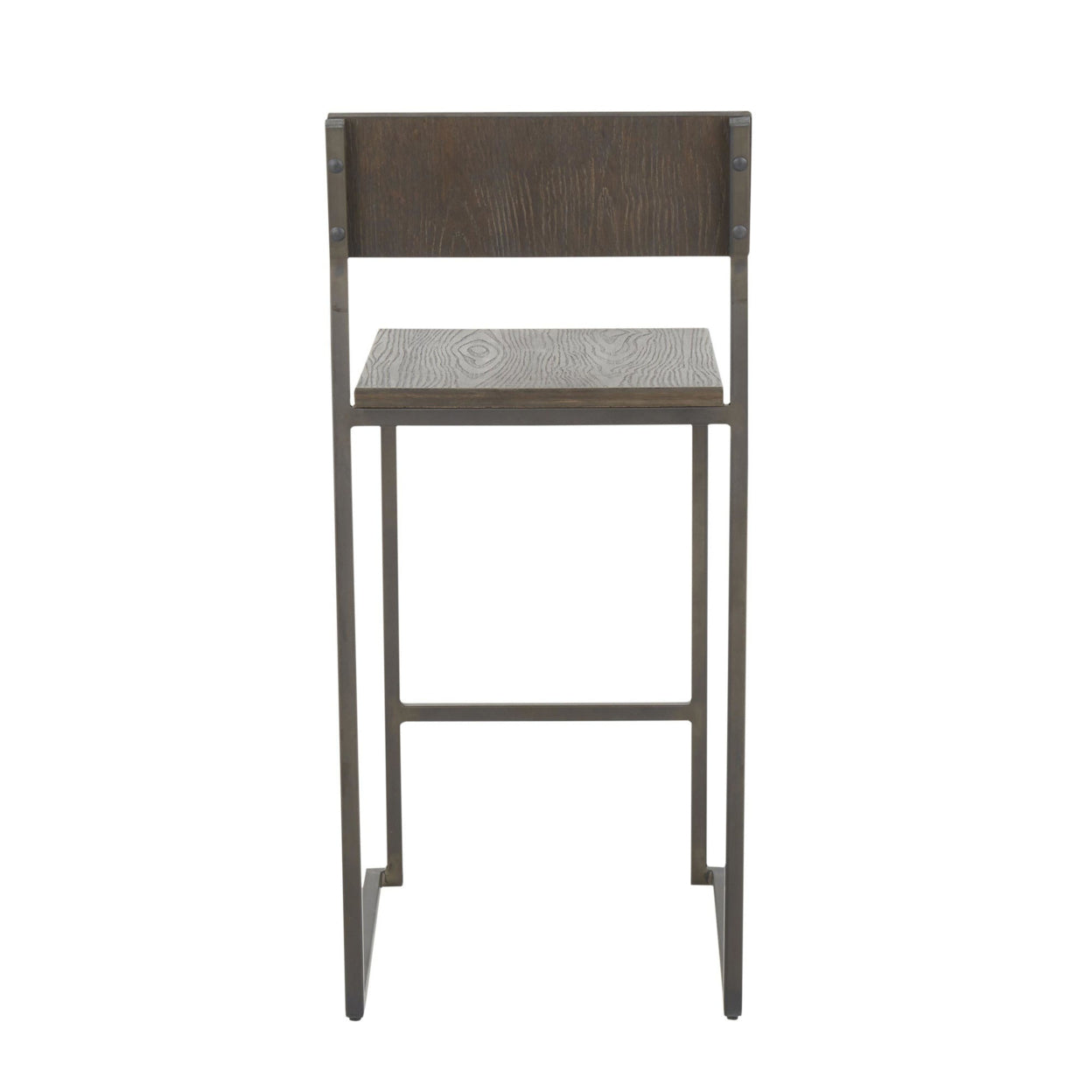 Industrial Fuji Counter Stool In Antique Metal And Espresso Wood-Pressed Grain Bamboo - Set Of 2