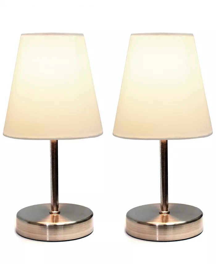 All The Rages Simple Designs Sand Nickel Mini Basic Table Lamp with Fabric Shade 2 Pack Set