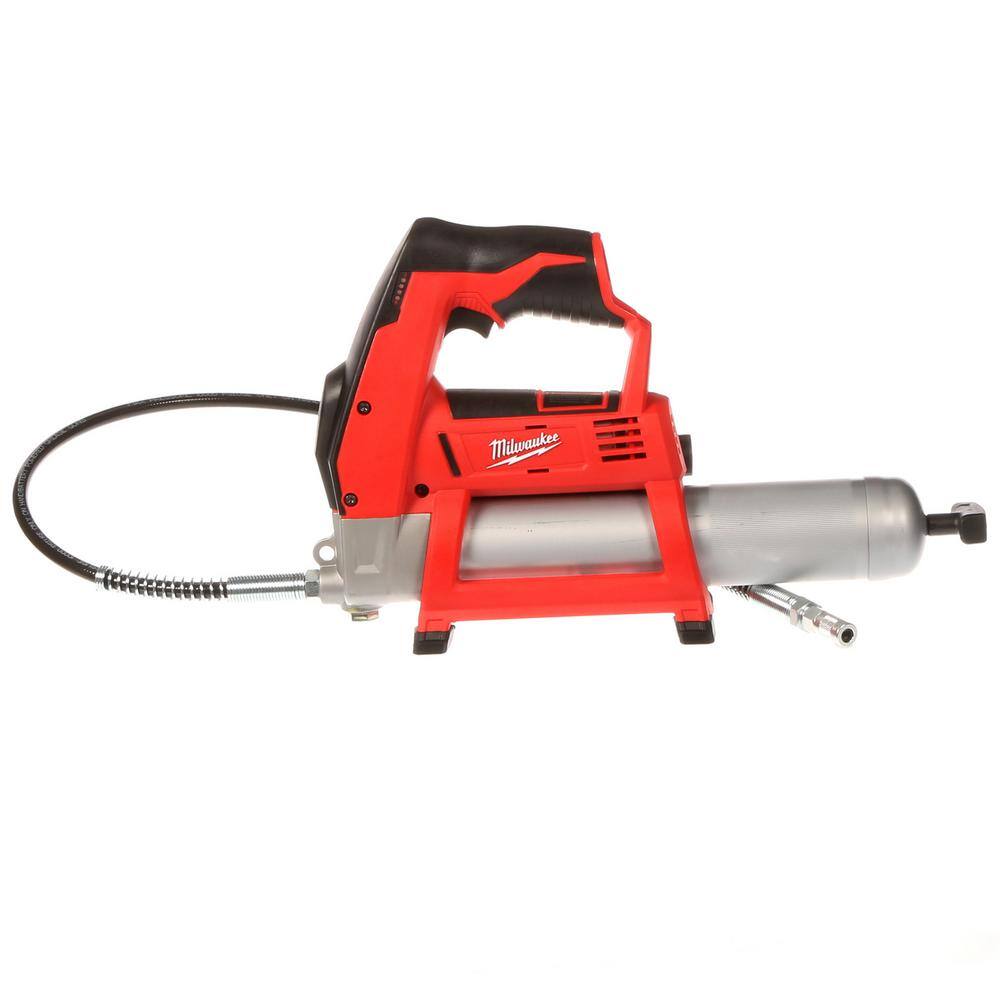 MW M12 12V Li-Ion Cordless Grease Gun Kit with Stubby 38 in. Impact Wrench One 3.0 Ah Battery Charger and Tool Bag 2446-21XC-2554-20