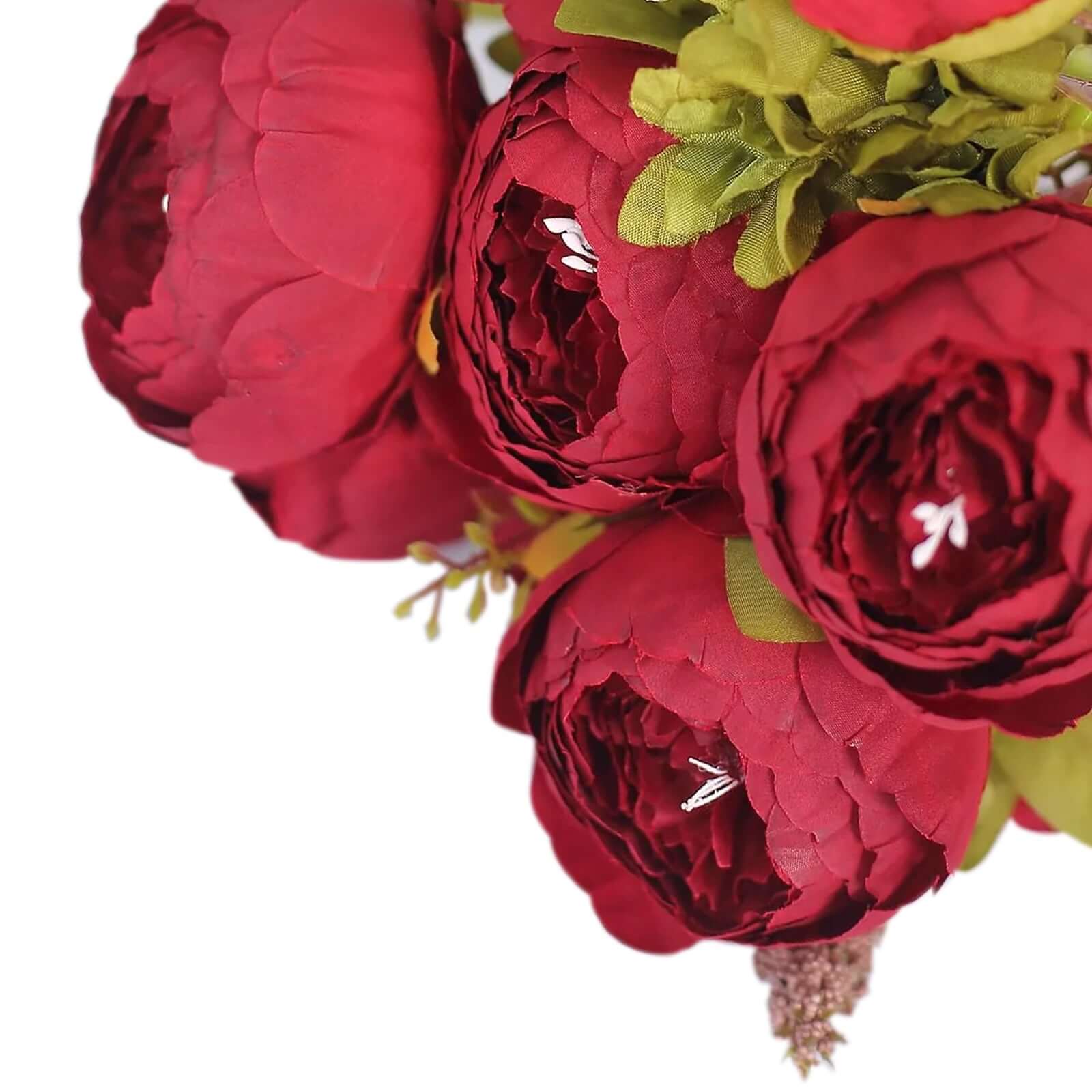 2 Pack Burgundy Silk Peony Flower Bouquet Arrangements, Artificial Wedding Bridal Bouquets 19