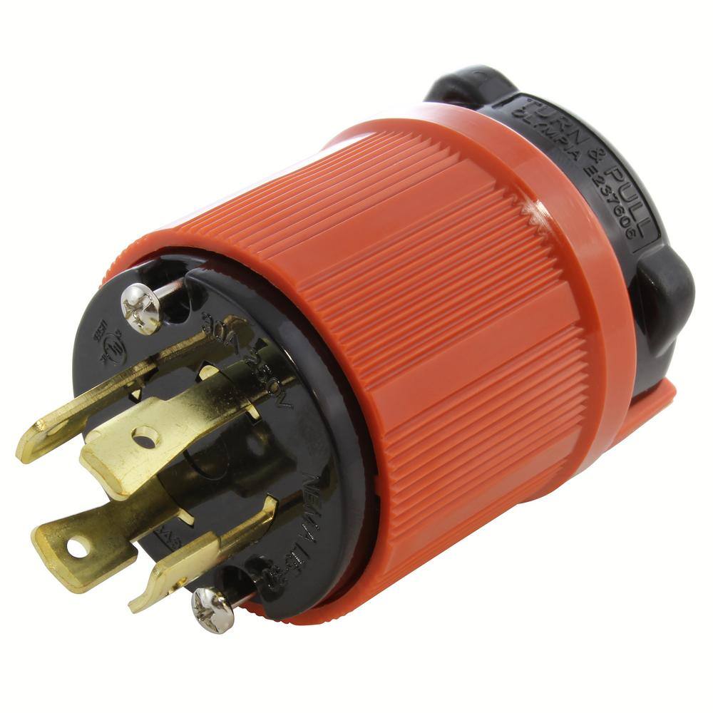 AC WORKS NEMA L15-30P 3-Phase 30 Amp 250-Volt 4-Prong Locking Male Plug with UL C-UL Approval ASL1530P